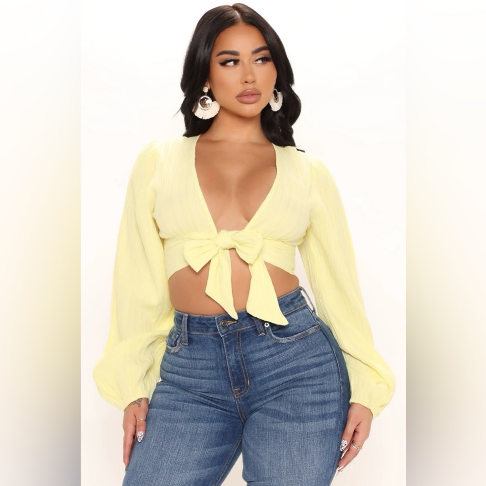Fashion Nova long sleeve tie up crop top